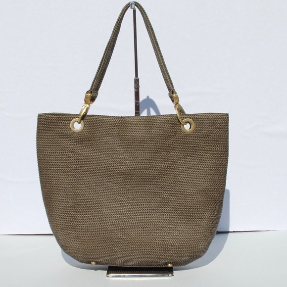 ERIC JAVITZ Black & Metallic Gold Woven Tote, Chunky Gold Accents, Medium Size - Picture 4 of 16